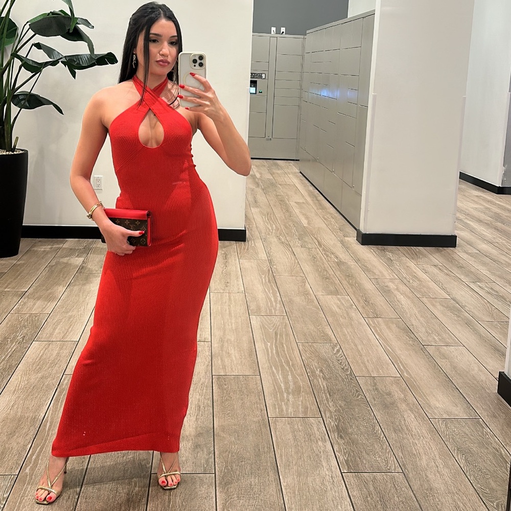 Mango Vibrant Red Backless Dress